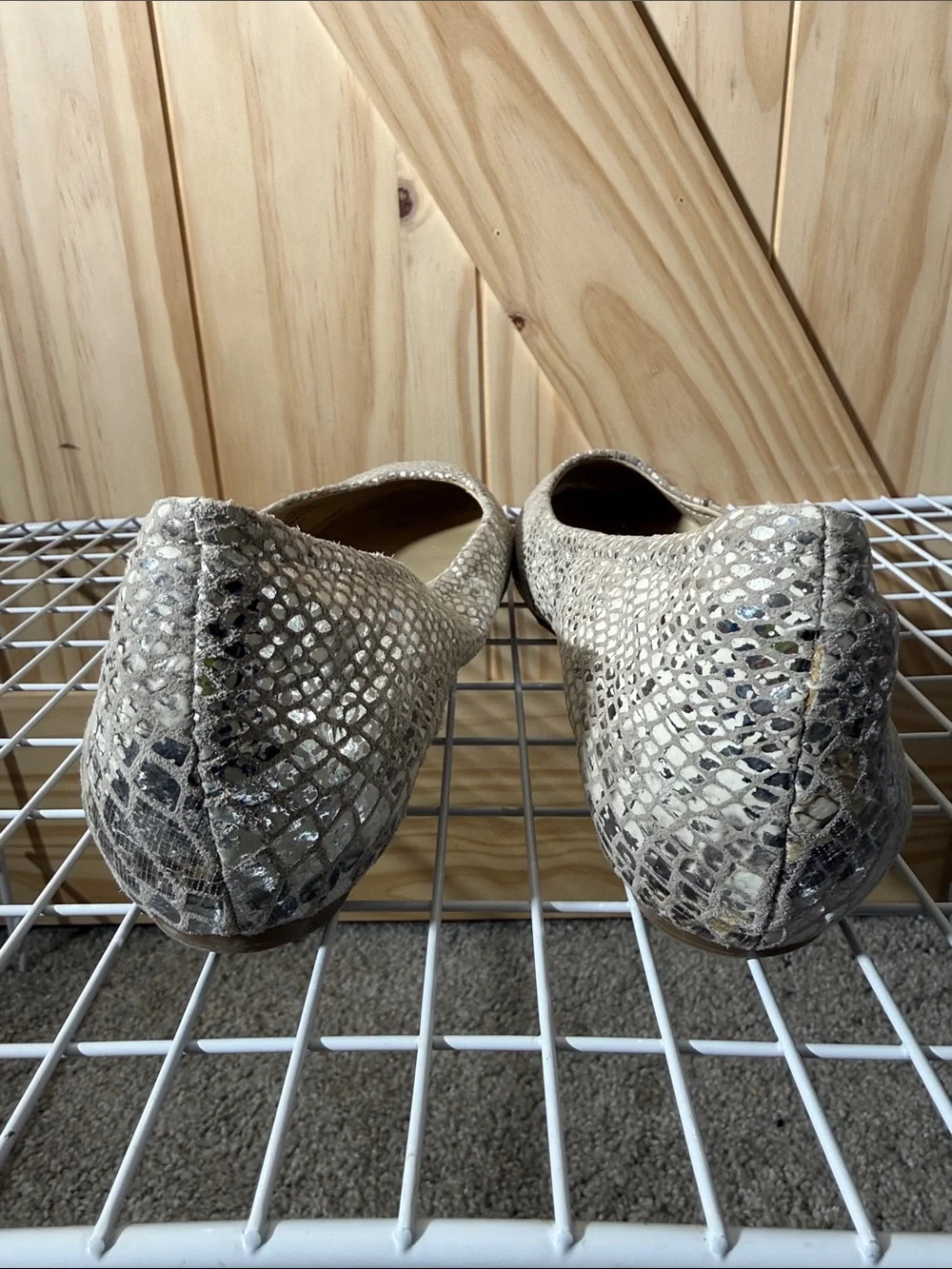 Jessica Simpson Metallic Snake-Print Flats in Beige Silver